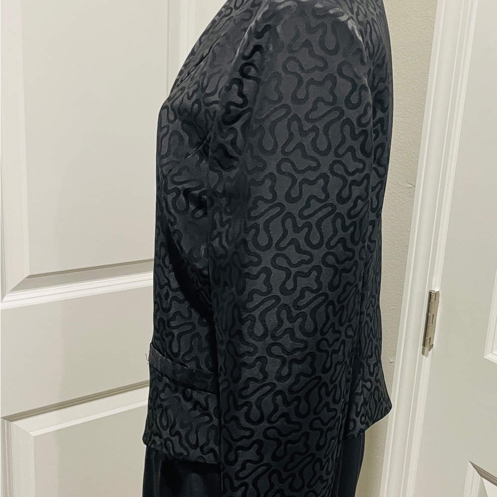 Vintage 80s Counterparts Black Satin Jacquard Evening Jacket Shawl Collar 8 - Picture 7 of 11